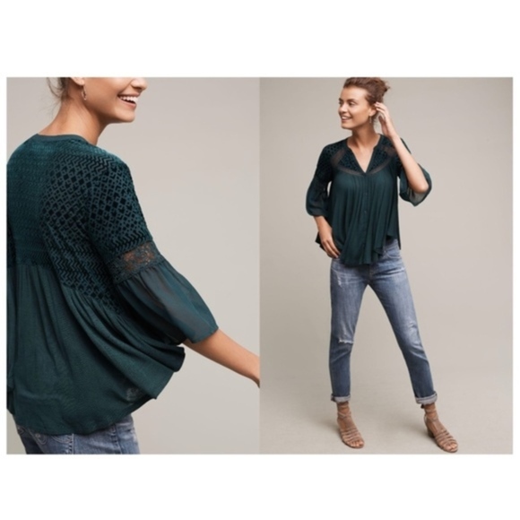 Meadow Rue Surya Green Velvet Burnout Top … - Picture 4 of 6
